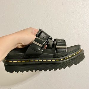 Dr.Martens MYLES BRANDO LEATHER BUCKLE SLIDE SANDALS